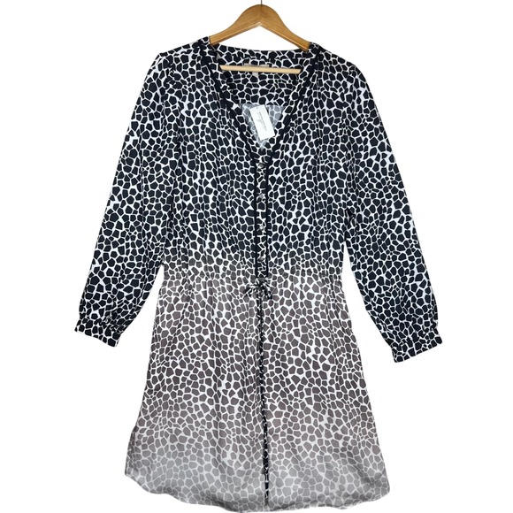 NWT Banana Republic Dress Size 14 Giraffe Print Black White Ombre Long Sleeve - Picture 1 of 10